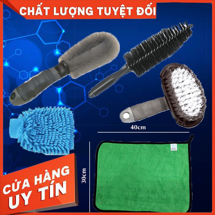 Combo 5 dụng cụ rửa xe chuyên nghiệp gồm cọ và găng tay rửa xe ô tô