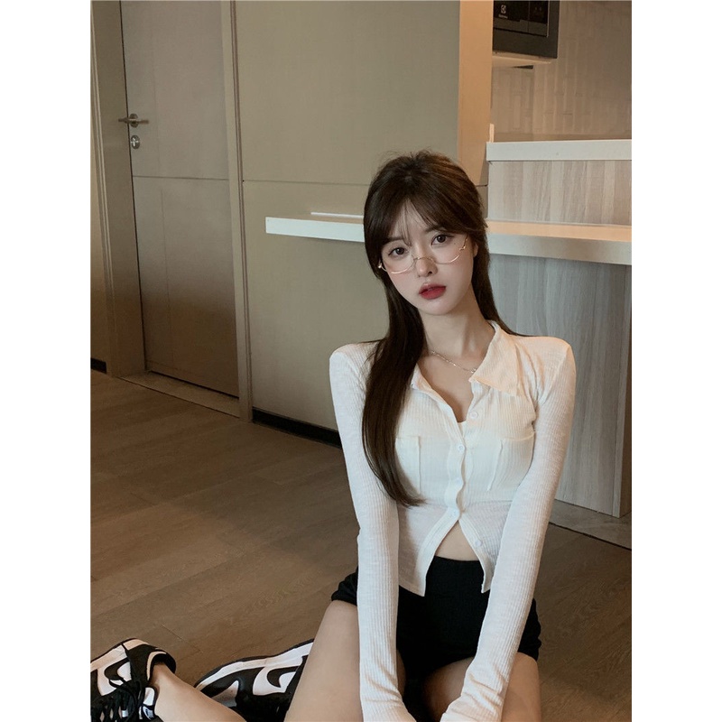 Áo Sơ Mi Tay Dài Dáng Ngắn Có Nhiều Hàng Nút Cài Phong Cách Phương Tây Mới 2022 Dành Cho Bạn Nữ