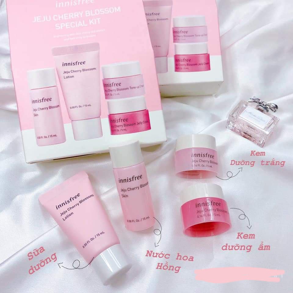 Set Mini 4 Món  Dưỡng Trắng, Nâng Tone Da INNISFREE JEJU CHERRY TONE UP