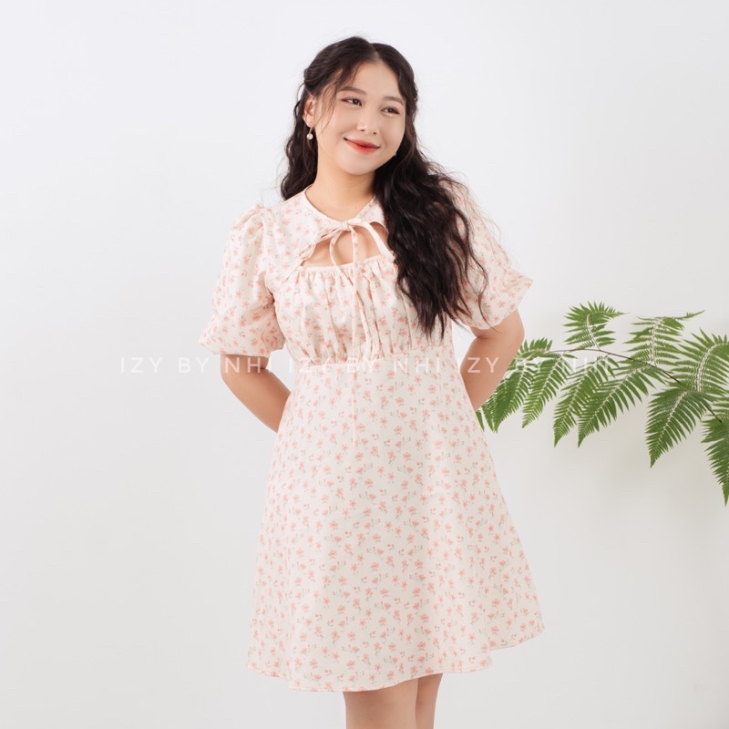 VÁY ĐẦM BIGSIZE NHÚN NGỰC BUỘC NƠ 23V34 - ANNA DRESS - IZYBYNHI