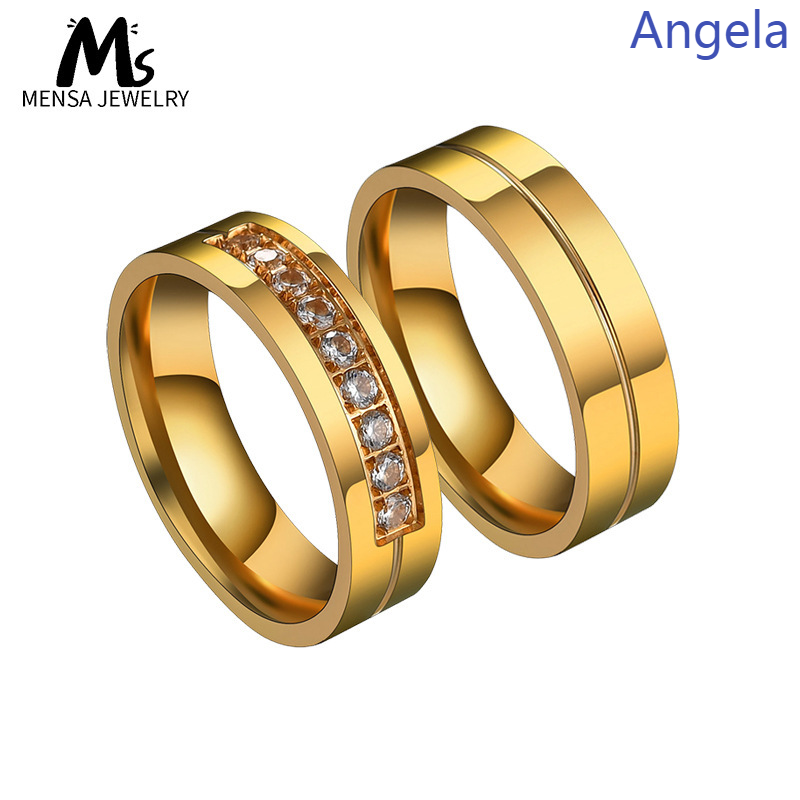 Titanium steel gold double diamond ring in Europe and new fashion jewelry titanium steel rings US CZ