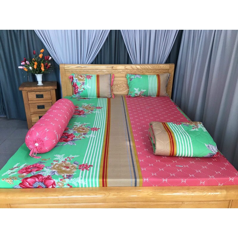 Bộ drap thun❤️FREESHIP❤️ ga thun lạnh Hàn Quốc mẫu hoa Chnel(1 ga, 2 vỏ nằm, 1 vỏ ôm)