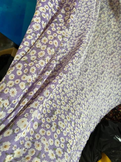 Áo dài cúc hoạ mi, hoa nhí màu tím