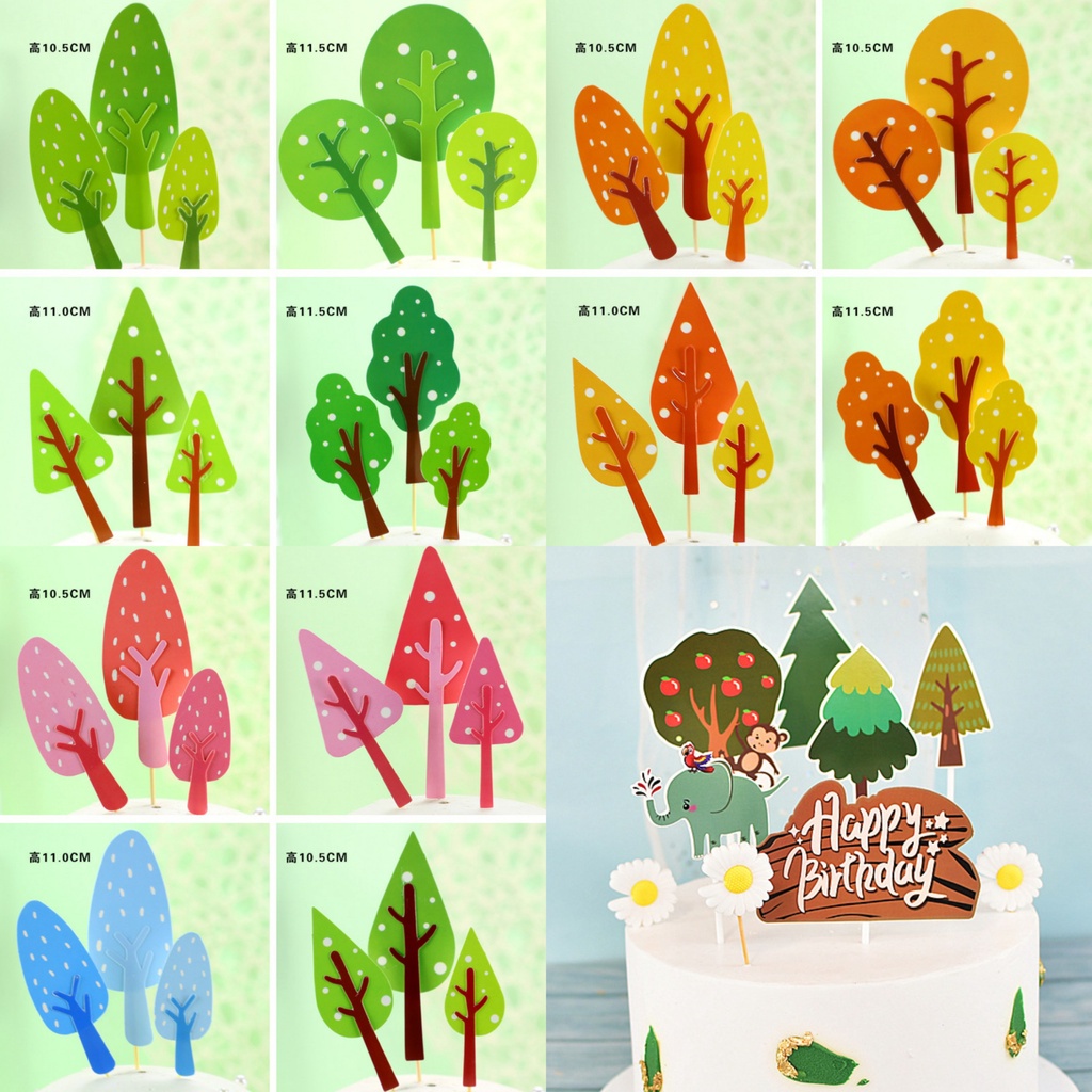 Bộ 10 thẻ cắm hoạt hình hình lá cây siêu xinh dùng để trang trí trên bánh sinh nhật