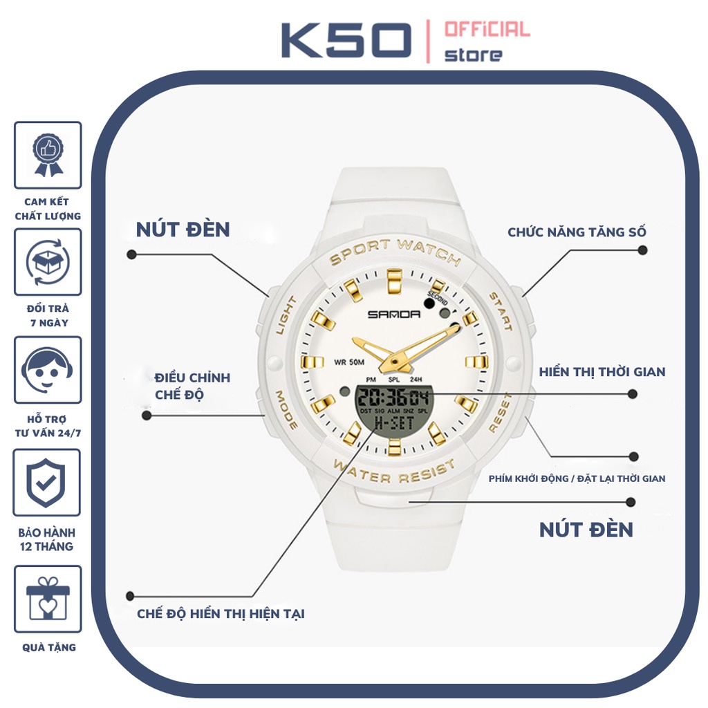 Đồng hồ kim điện tử nữ sanda 6005 thể thao chống nước 5atm