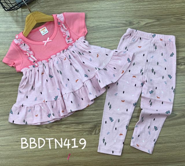 [Được chọn màu] Bộ quần áo trẻ em tay ngắn quần dài dáng babydoll thun borip xuất khẩu cho bé gái