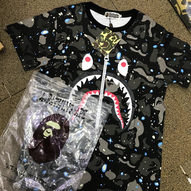 Áo thun phông tee bape shark phát sáng dạ quang có sẵn