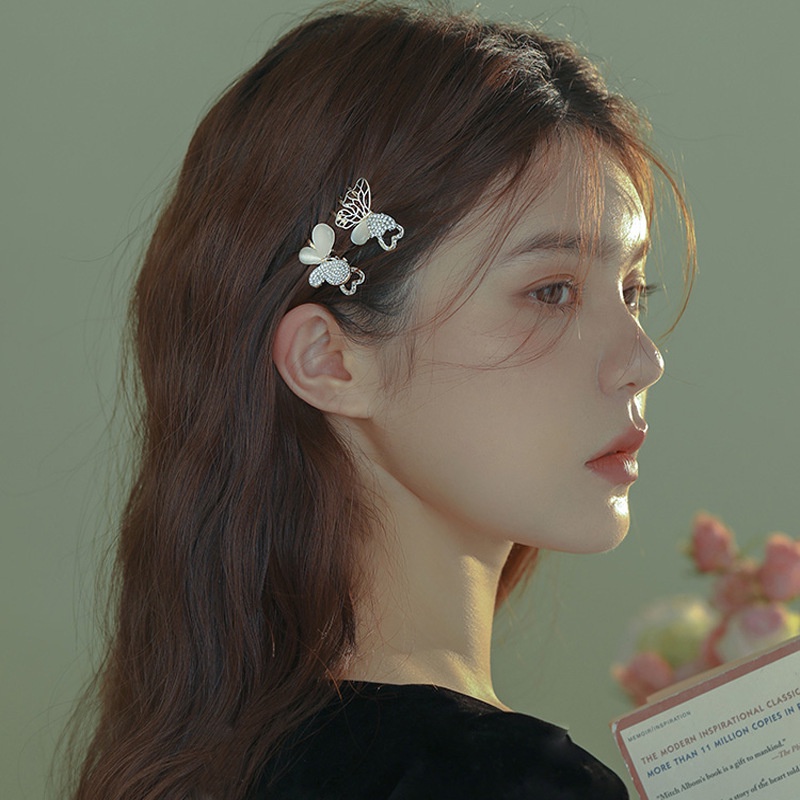 (MớI) Kẹp TóC HìNh Bươm BướM ĐíNh NgọC Trai Giả Dễ Thương Cho Nữ