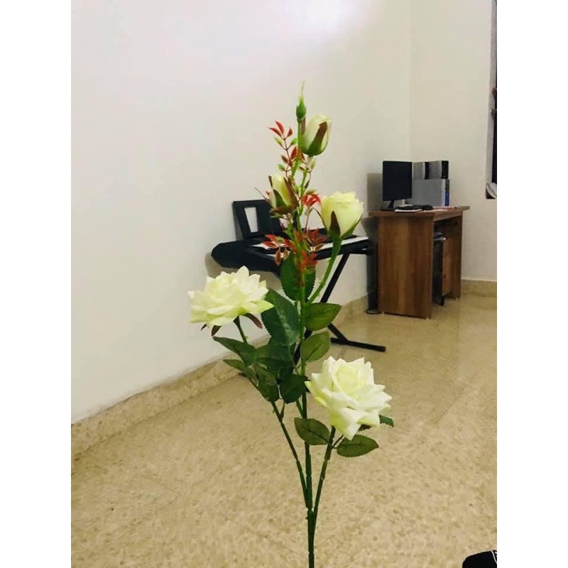 Hoa giả - Cành Hồng pha Lê 2 bông 3 nụ cao cấp loại 1