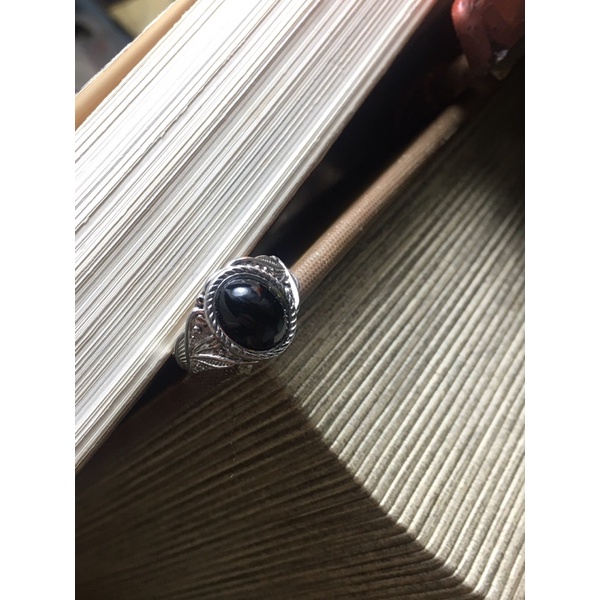 Nhẫn vintage đính đá đen onyx freesize