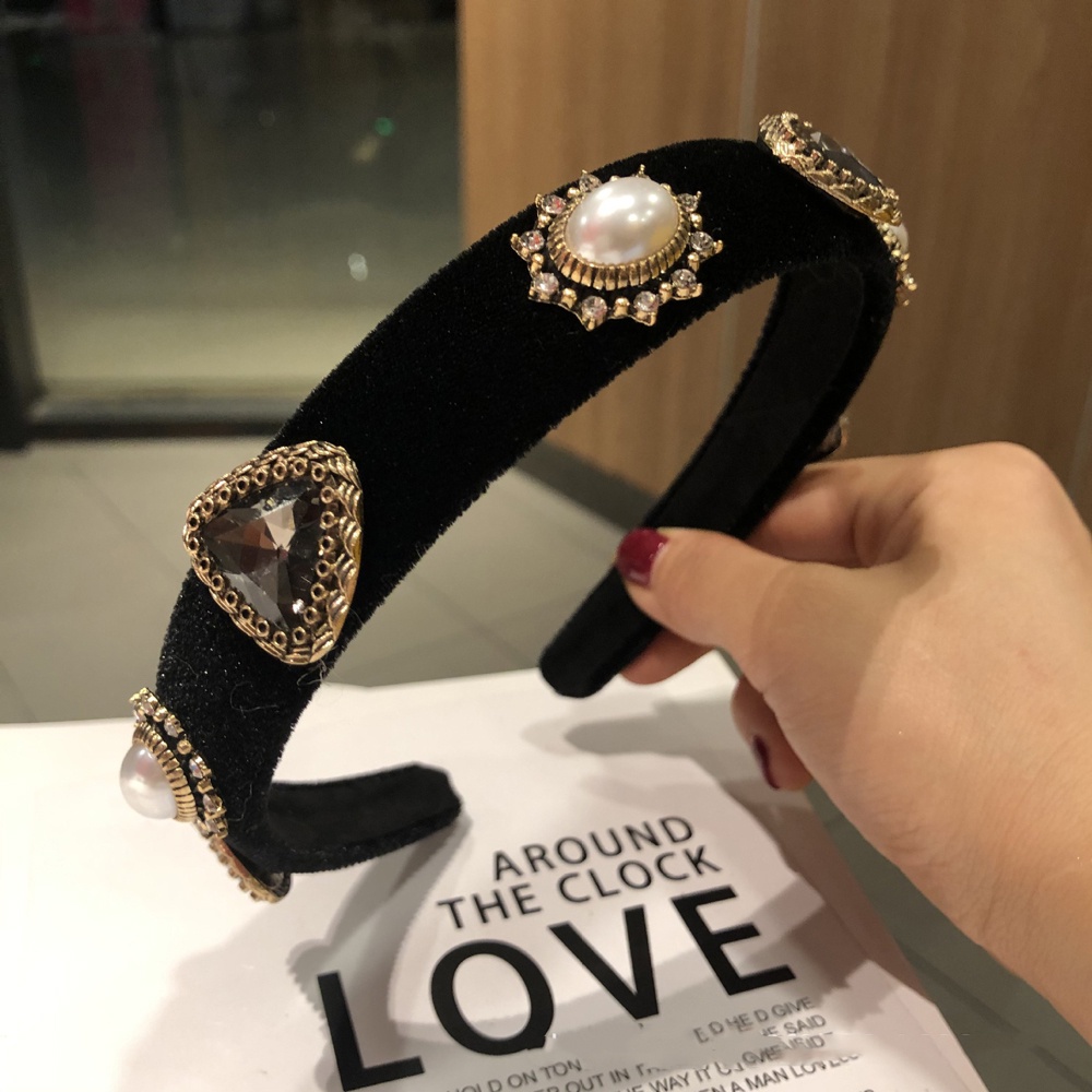 Băng Đô Cài Tóc Bản Rộng Đính Ngọc Trai Thanh Lịch Cho Nữ