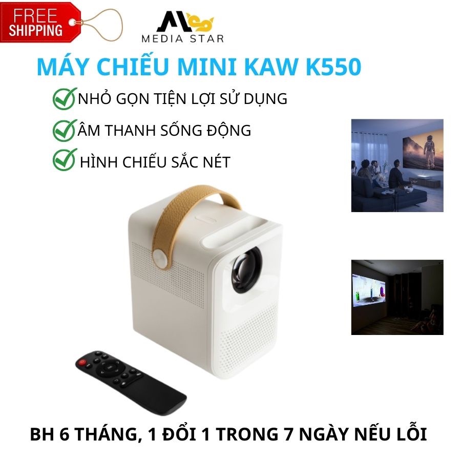 Máy chiếu phim cho gia đình siêu tiện lợi, máy chiếu mini KAW full HD kết nối bluetooth, wifi bảo hành 1 đổi 1