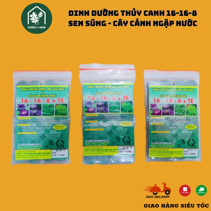 Phân Bón Thủy Canh, Cây Thủy Sinh, Sen, súng - Chuyên dùng cho cây cảnh ngập nước 16-16-8 + TE