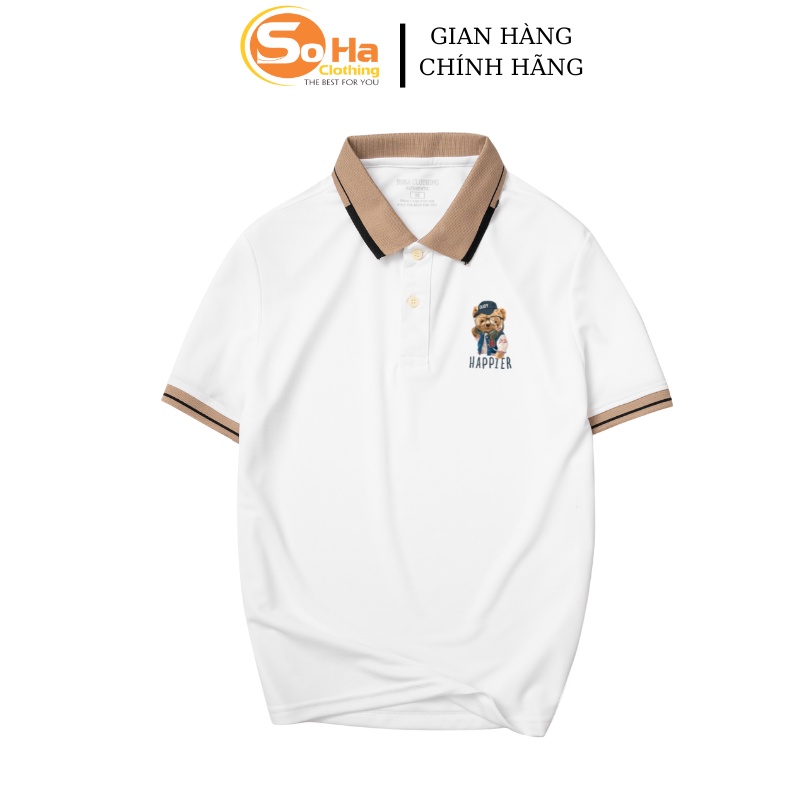 Áo POLO nam cổ bẻ Gấu HAPPINER VIỀN  vải cá sấu dệt kim xuất xịn,chuẩn form, sang trọng ,thanh lịch - SOHA CLOTHING