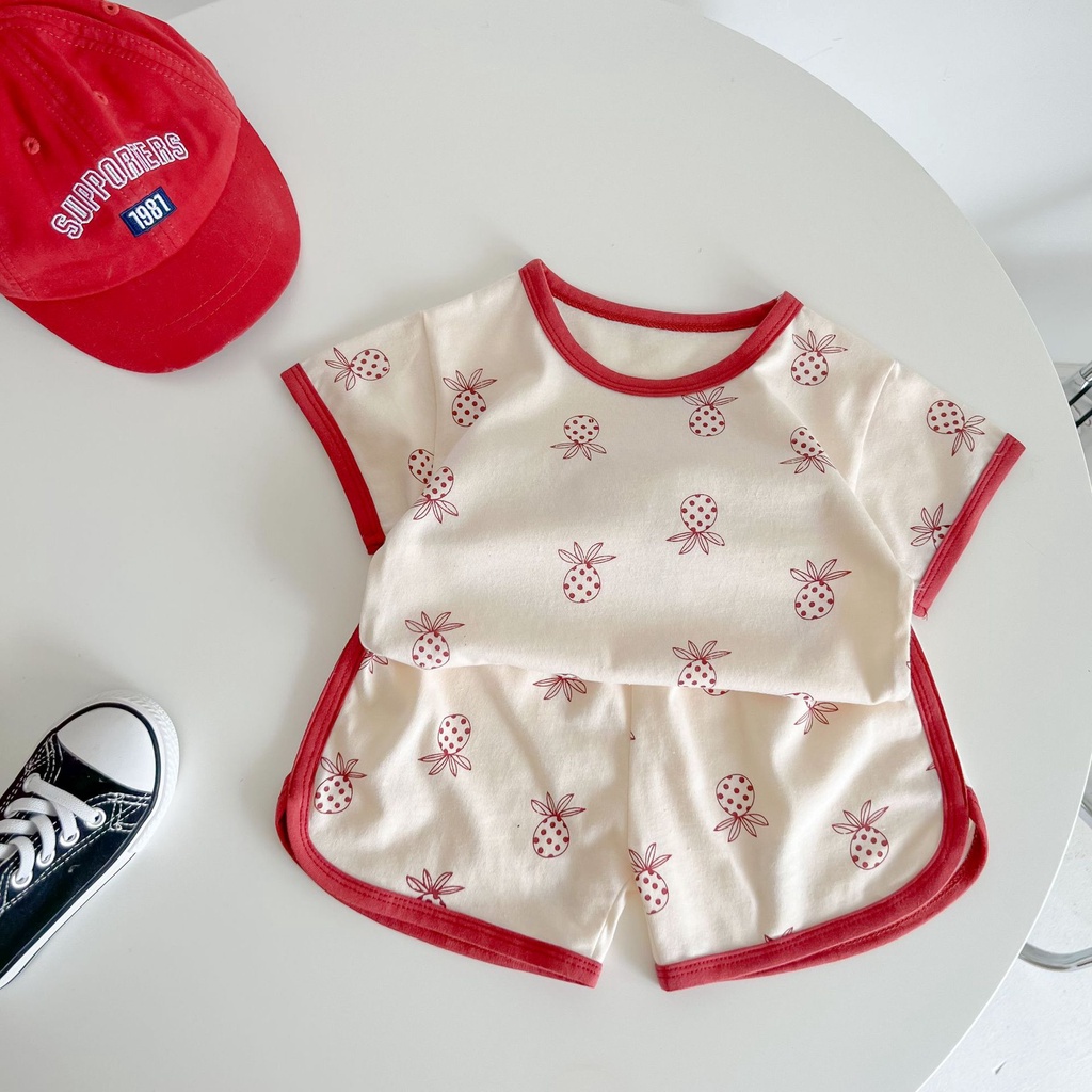 Set Áo Thun Ngắn Tay In Hình Quả Dứa Và Quần Short Thời Trang Mùa Hè Cho Bé