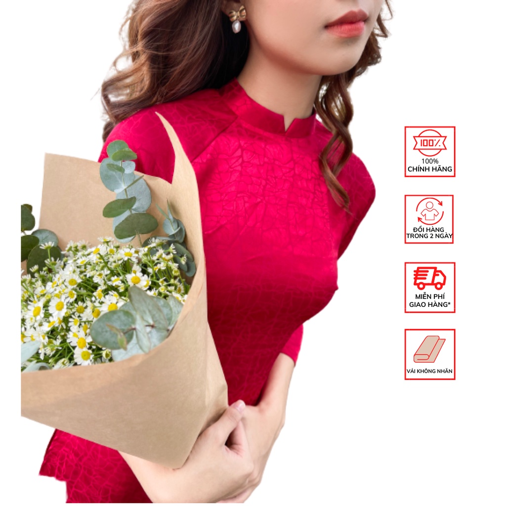 Áo Dài Gấm FOR HER Họa Tiết Đỏ AD01616