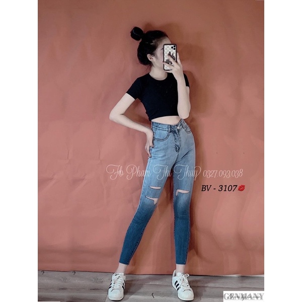 Quần bò loang rách cá tính. Size S M L