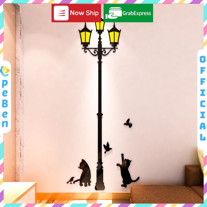Tranh dán tường mica 3d decor khổ lớn cột đèn trang trí nhà, phòng khách, phòng ngủ Nhiều Size - EPeBen