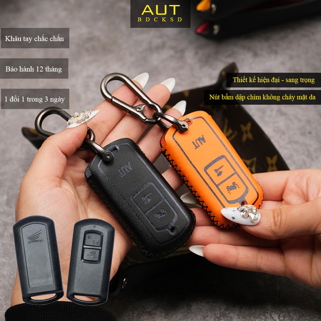 Bao da bảo vệ chìa khoá Smartkey AB Air Blade Honda Lead Vision Vario Click da bò khâu tay ABKV AD có tay cầm mẫu mới