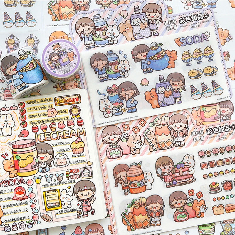 ⭐ iLado ⭐【5PCS】 Sticker Giấy Nhật telado Hình Dán Cute Không Thấm Nước Nhãn Dễ Thương Sticker Trang Trí Sổ Hình Dán Sticker Trang Trí Sổ Dán Sổ Lưu Trữ Sticker Tập Vở Sổ Hiểm Bộ Sticker Nhãn Dán Sổ Chiết Lưu Trữ