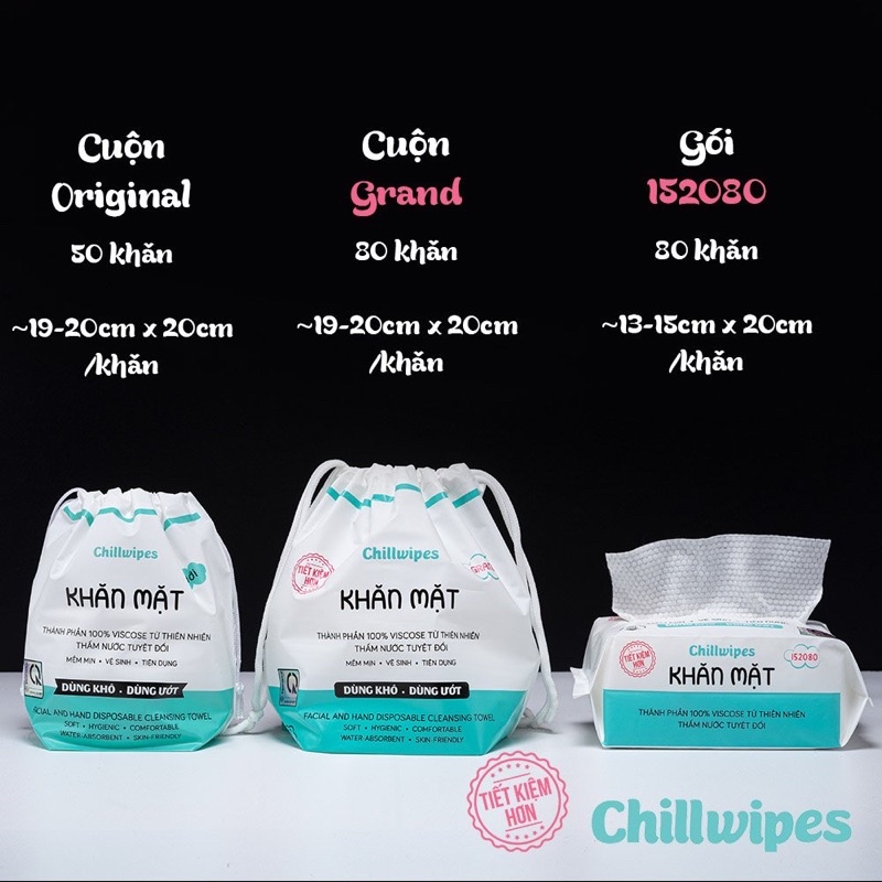 Khăn mặt khô Chillwipes gói vuông 80 khăn