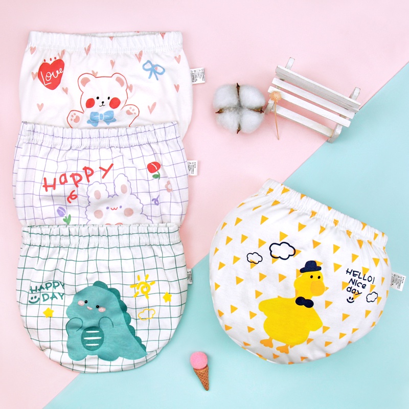 Quần lót tam giác LUCKY BIG CAT bằng cotton nguyên chất in nhiều họa tiết dễ thương phong cách Hàn Quốc cho bé