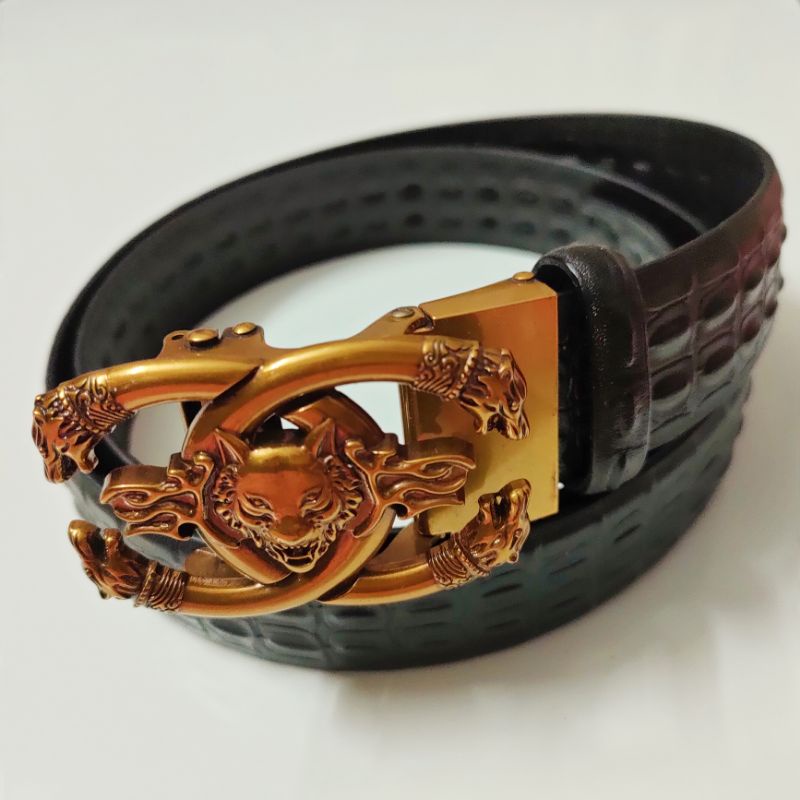 Thắt Lưng Nam Da Bò Mặt Đồng Đúc - Dây Nịt Nam Da Bò Dập Vân Cá Sấu Mặt Đồng Phong Cách Hiện Đại Cao Cấp M35