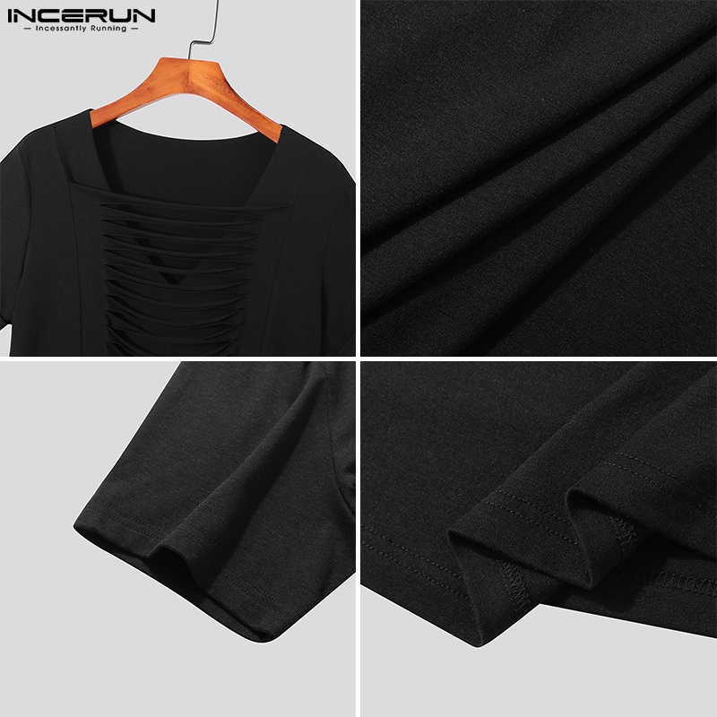 Áo thun INCERUN tay ngắn cổ V màu trơn đơn giản 3 màu tùy chọn