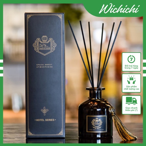 Tinh dầu thơm phòng WICHICHI 50ml thiên nhiên có que gỗ khuếch tán tinh dầu ( nước hoa ) chai màu đen huyền