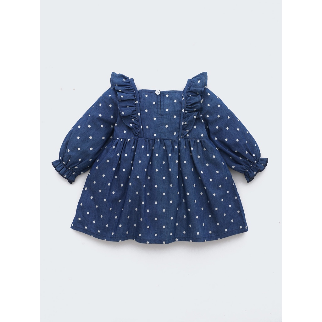 Đầm Mikrdoo thời trang tay dài phối bèo họa tiết chấm bi in đáng yêu dành cho bé gái sơ sinh