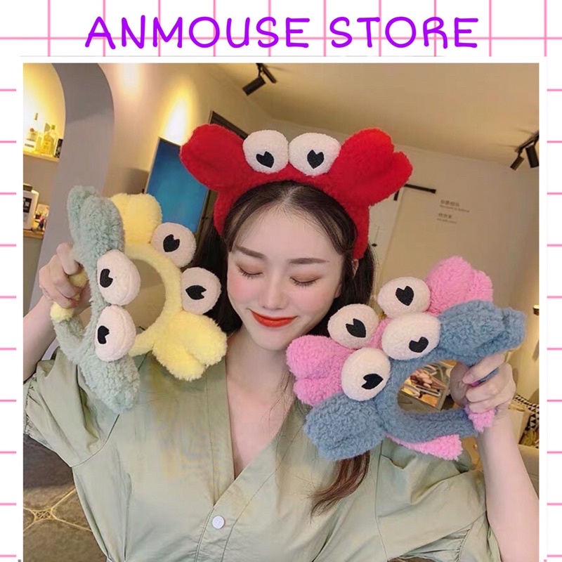 Bờm Cài Tóc Cua Mắt Lồi Nhiều Màu Xinh Xắn, Băng Đô Rửa Mặt Hình Cua phong cách Hàn Quốc