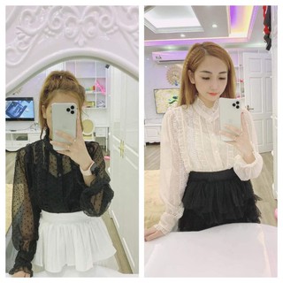( ảnh) mã E24 áo cổ cao tay xoè về 3 mầu