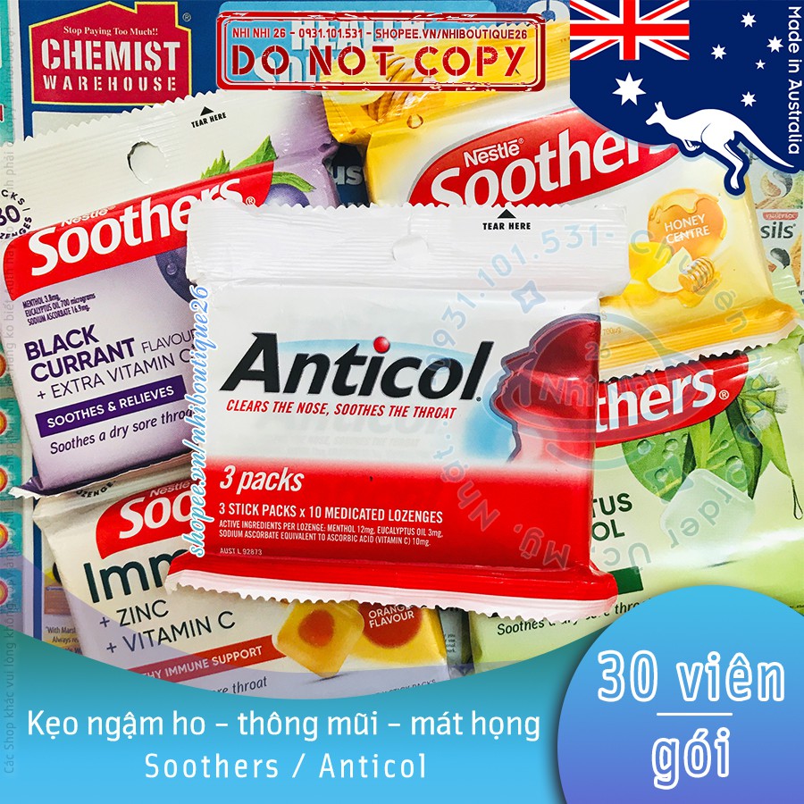 Nestlé Úc Kẹo ngậm Bạc Hà Anticol / Soothers  30 viên