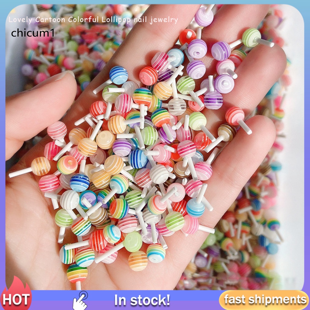 [Hàng mới về] 5 Phụ kiện trang trí móng tay hình kẹo mút 3d dễ thương