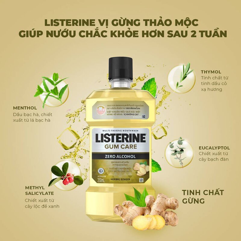 Nước Súc Miệng Listerine Giúp Nướu Chắc Khỏe Không Cay Gum Care Zero Alcohol Mouthwash 250ml