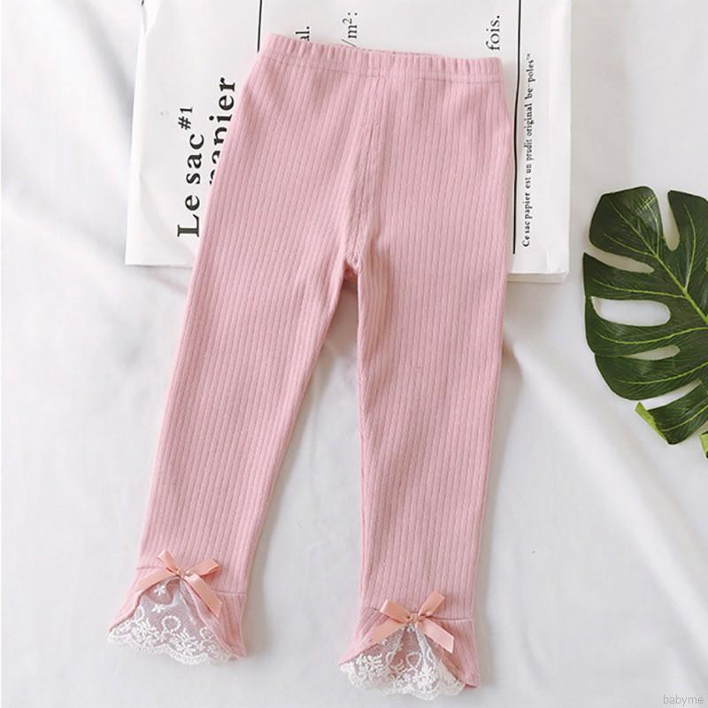 Babyme Children Kids Autumn Cartoon Lace Bow Thick Warm Casual Casual Sweet Slim Girls Pants