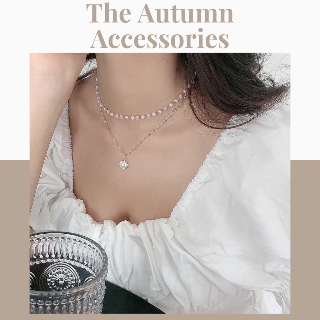 Dây chuyền 2 dây mạ vàng đính ngọc trai nhân tạo The Autumn Accessories - DC01