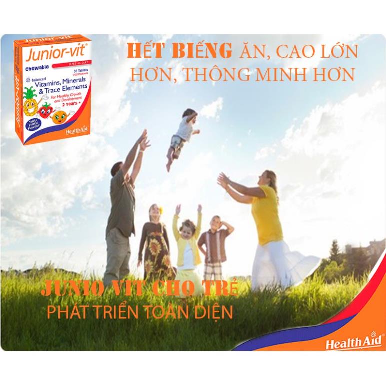Healthaid Junior-vit – Bổ sung vitamin khoáng chất giúp tăng sức đề kháng, phát triển chiều cao cho bé (lọ 30 viên)