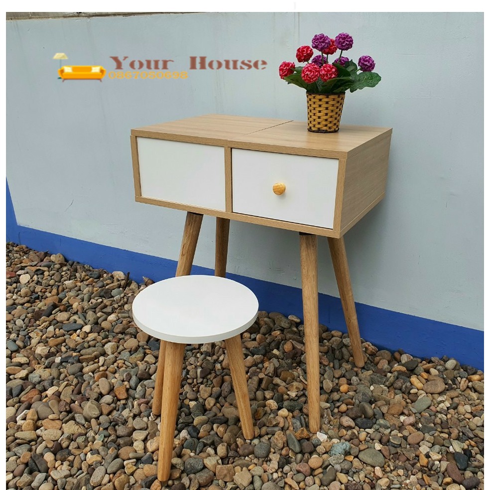 Ghế Ngồi Trang Điểm YOUR HOUSE Mặt MDF Chân Gỗ Cao Su Tiện Tròn