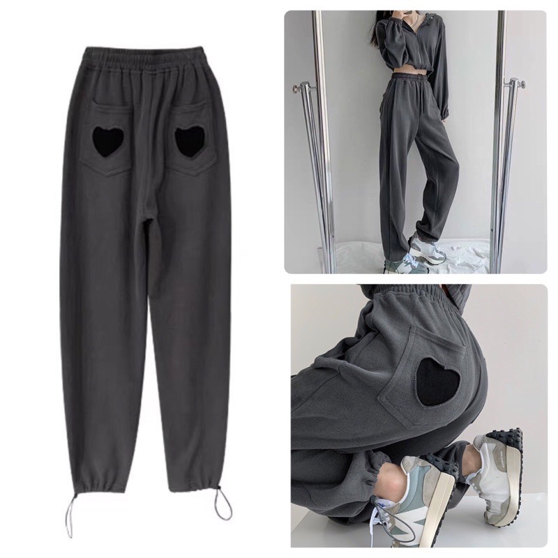 Quần dài nam nữ ống rộng có bo JOGGER HEART ulzzang (ẢNH THẬT)