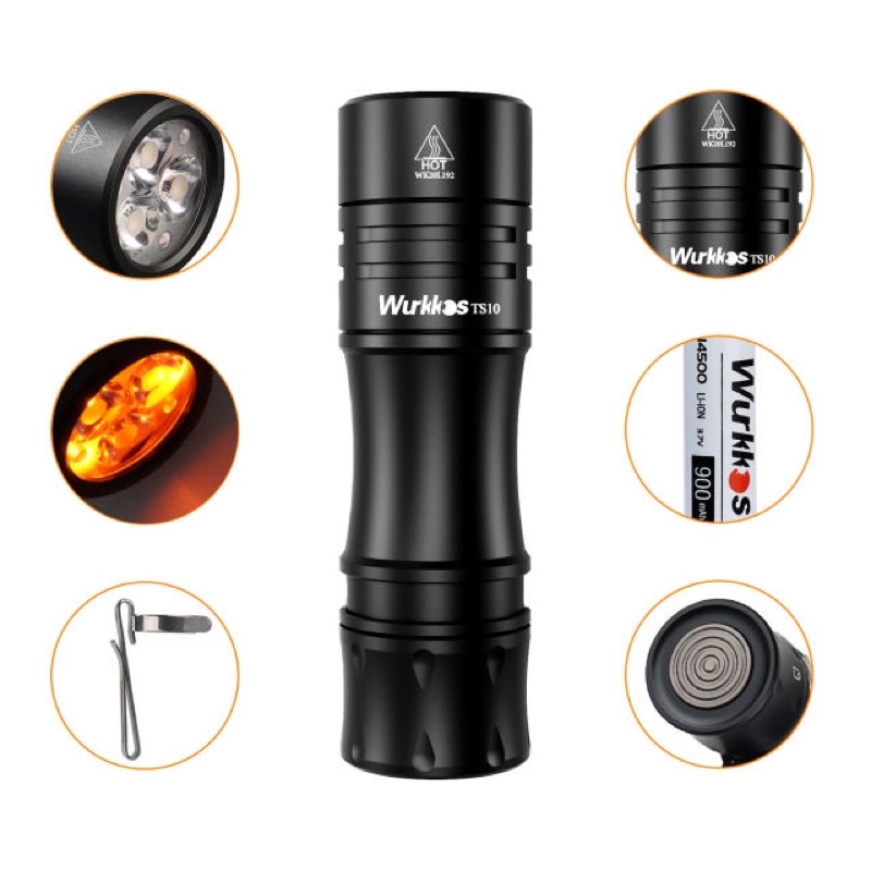 Đèn pin Wurkkos TS10 Powerful Mini 14500 EDC Flashlight with 3* 90 CRI LEDs and Single Color Aux ,Anduril 2.0