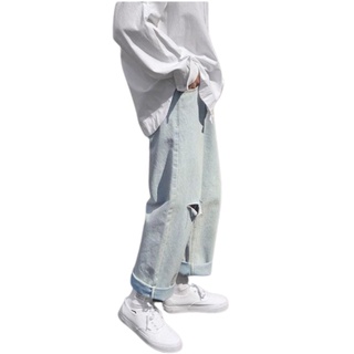 Quần jean nam ống rộng VN CLO xanh bạc rách gối - QJ036