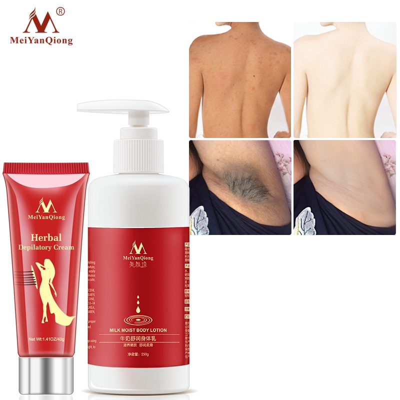 Bộ kem tẩy lông và sữa dưỡng thể MeiYanQiong không đau giúp dưỡng ẩm làm mềm và trắng da (40g)+(250g)