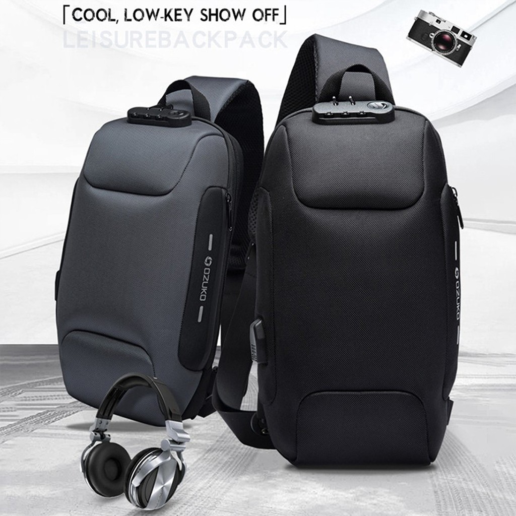 Túi đeo chéo OZUKO không thấm nước chống trộm có cổng USB thời trang cho nam | BigBuy360 - bigbuy360.vn
