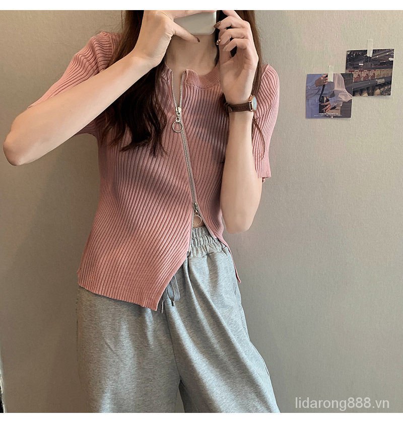 FamousChicTop2021New Short Summer Midriff-Baring Short Sleeve Women's Fashionable Design Niche Knitted Cardigan z13P