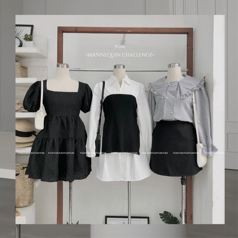 Áo sơ mi nữ vải xốp kiểu cổ bèo hàng nút ngọc tay bo chun freesize Pumi