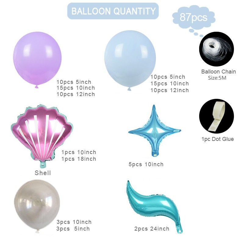 Set 87 Bong Bóng Hình Đuôi Cá Trang Trí Tiệc Sinh Nhật