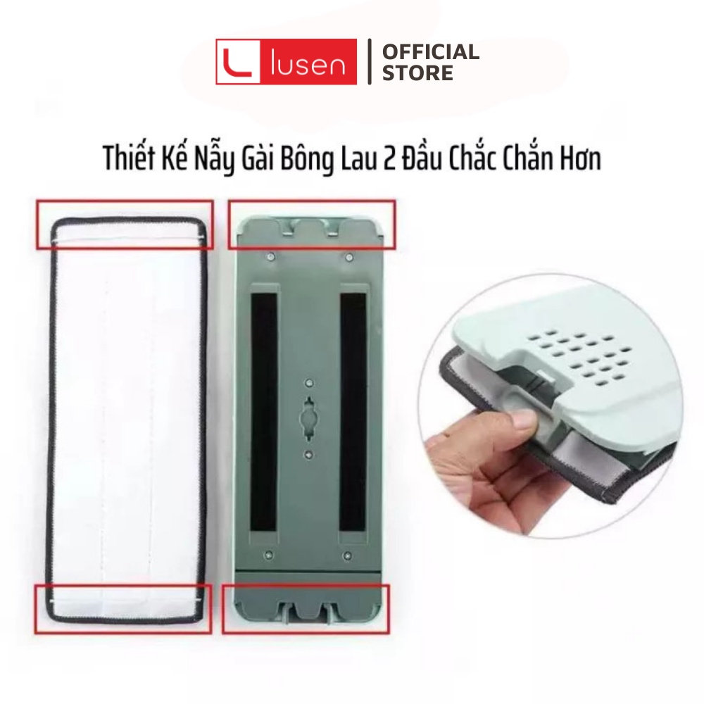 Cây lau nhà Lusen K1 thông minh, Bộ chổi lau sàn 2 ngăn tách nước xoay 360 độ thùng tự vắt. Tặng kèm 2 bông lau