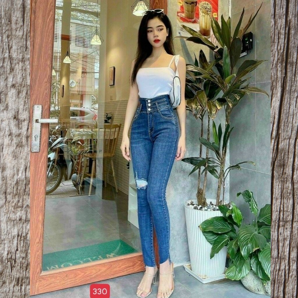 Quần Jean Nữ -Quần Bò Nữ MS96 Màu Muối Tiêu Lưng Cao 4 Nút Skinny Siêu Co Giản Có Size Đại | WebRaoVat - webraovat.net.vn