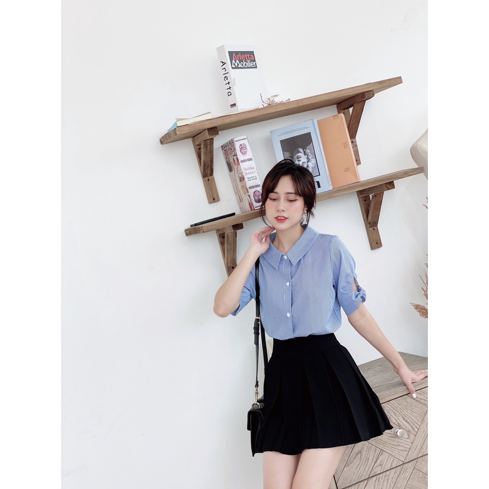 ÁO SƠ MI KẺ NỮ ĐẸP TAY CỘC AM143 ROSARA | BigBuy360 - bigbuy360.vn